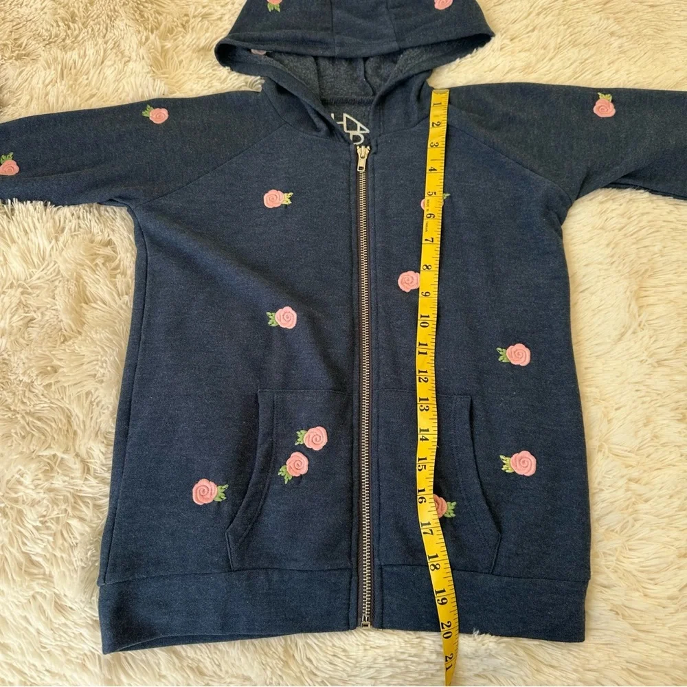 Chaser Allover Floral Rose Buds Girls Blue Pink Zip Up Hoodie Jacket Size: 10